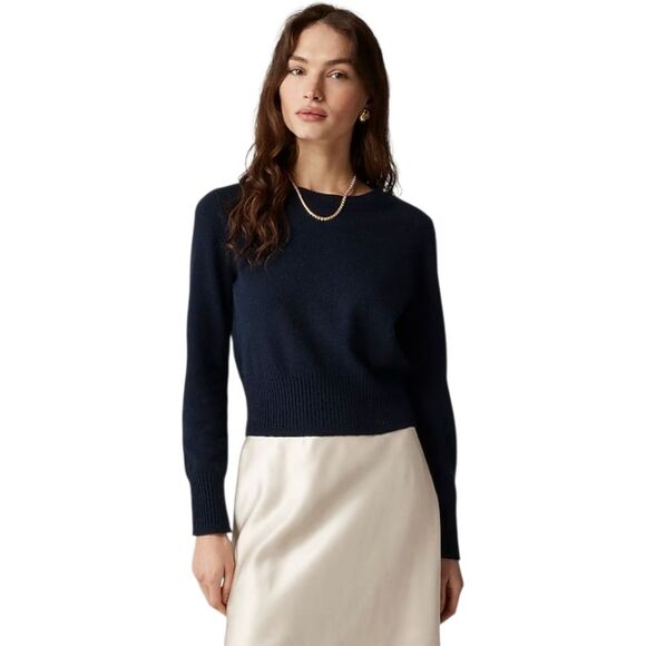 J. Crew Navy Blue Cashmere shrunken crewneck sweater Size Large - Picture 1 of 6